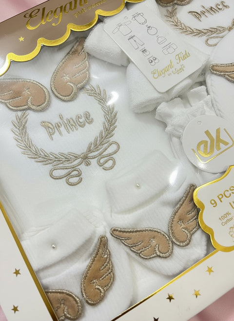 “Elegant Kids 9-Piece Baby Gift Set – ‘Prince’(Gold & Silver)”