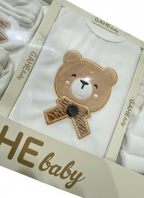 Newborn Gift Set – 12-Piece Soft Cotton Outfit with Teddy Bear Design 🧸
