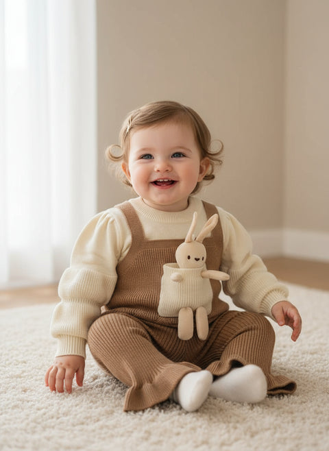 Cozy Caramel Knit Set with Bunny Charm 🐰