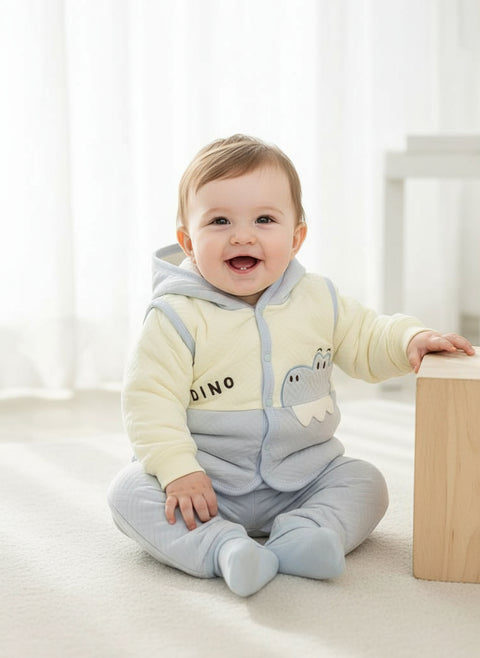 3pc Cute Dino Print Winter Suit Set for Babies