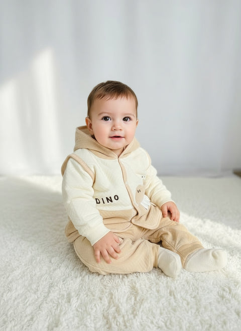 3pc Cute Dino Print Winter Suit Set for Babies