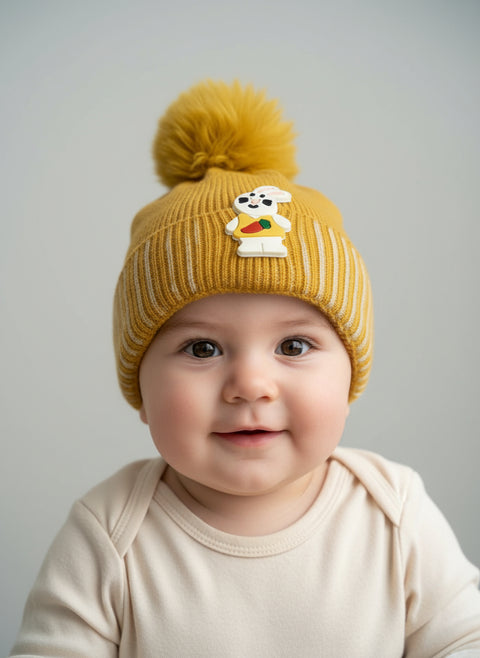 🧶 Soft Knit Bunny Beanie – Mustard Yellow