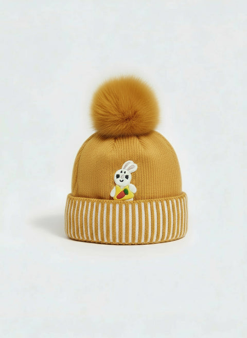 🧶 Soft Knit Bunny Beanie – Mustard Yellow