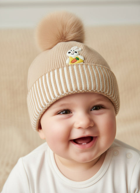 🌼 Playful Pom Pom Bunny Cap