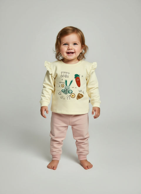 HONE BABY Ruffled Bunny and Carrot Sweatshirt & Pants Set