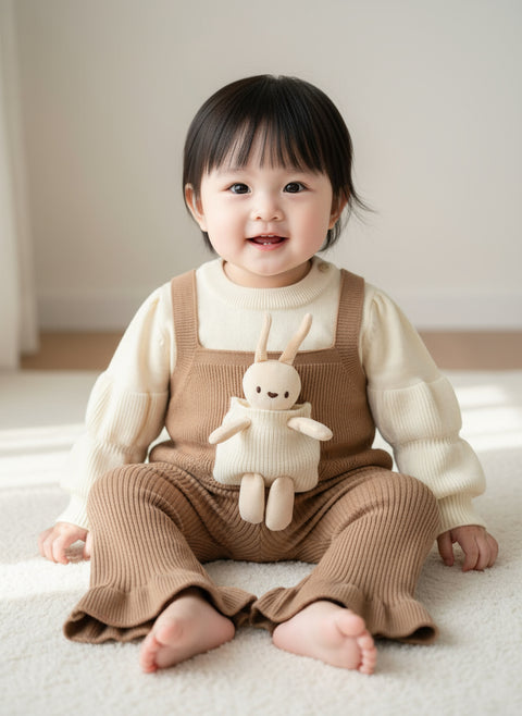 Cozy Caramel Knit Set with Bunny Charm 🐰